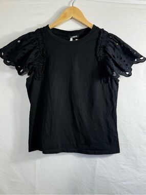 Express Black Eyelet Puff Sleeve Tee